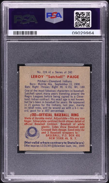 1949 Bowman Satchell Paige ROOKIE #224 PSA 8 NM-MT