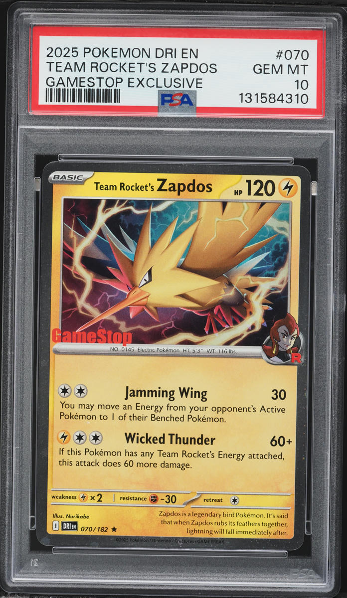 2025 Pokemon SV Destined Rivals Gamestop Exclusive Team Rocket's Zapdos #70 PSA 10 GEM MINT