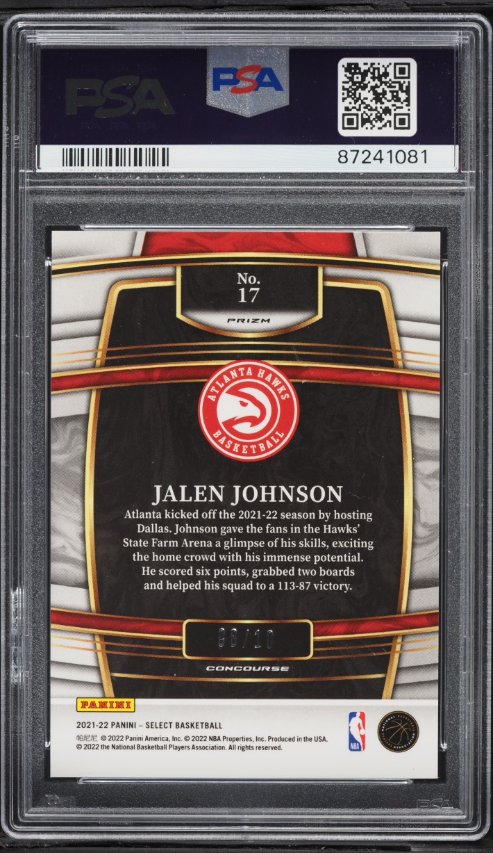 2021 Select Concourse Gold Flash Prizm Jalen Johnson ROOKIE /10 #17 PSA 10 GEM MINT - Photo 2