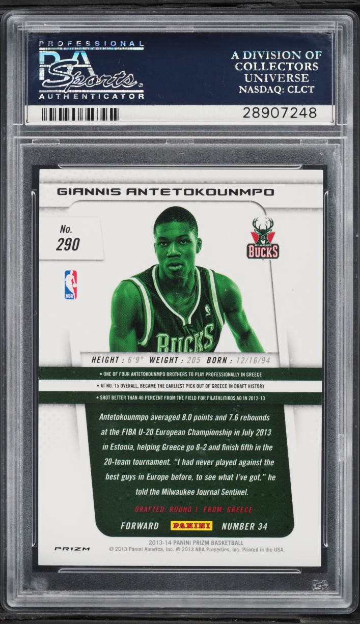 2013 Panini Prizm Blue Giannis Antetokounmpo ROOKIE #290 PSA 10 GEM MINT - Photo 2