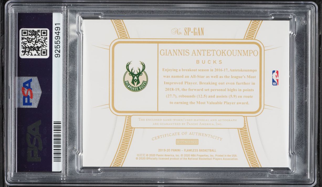 2022 Panini Flawless Update '19 Prime Giannis Antetokounmpo PATCH AUTO /25 #SP-GAN PSA 10 GEM - Photo 2