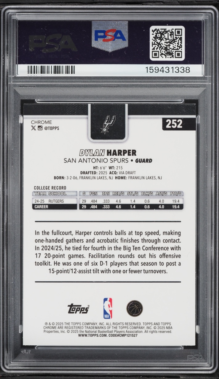 2025 Topps Chrome Xfractor Dylan Harper ROOKIE #252 PSA 10 GEM MINT - Photo 2