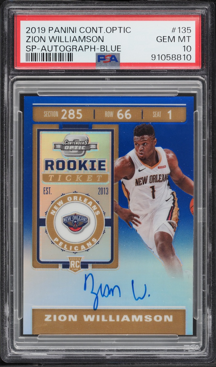 2019 Panini Contenders Optic Blue Zion Williamson SP ROOKIE AUTO /35 #135 PSA 10 GEM MINT