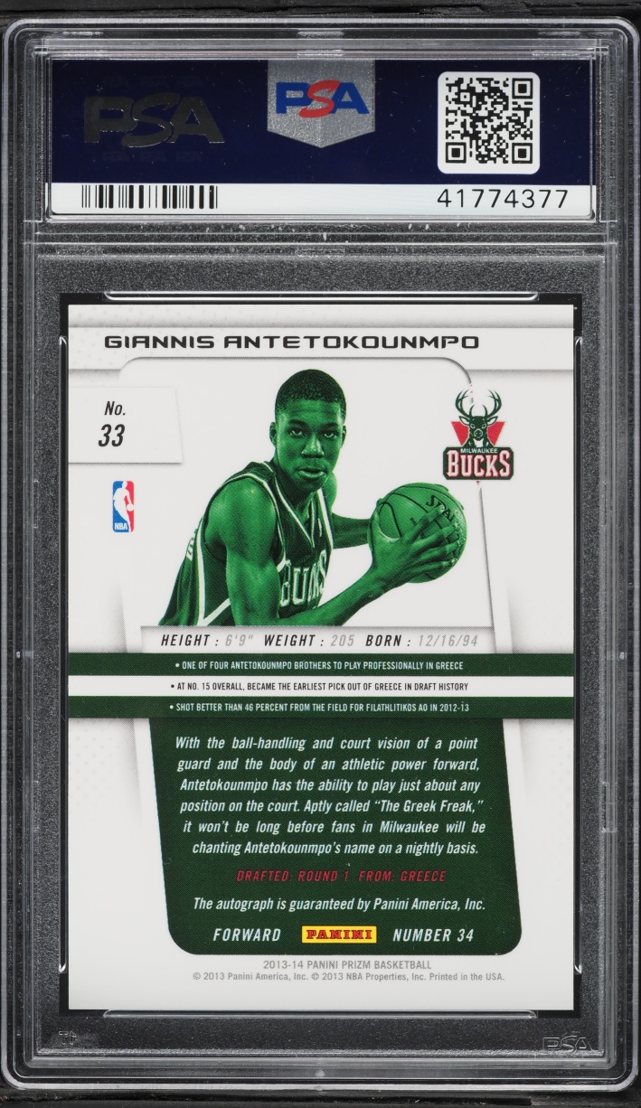 2013 Panini Prizm Giannis Antetokounmpo ROOKIE AUTO #33 PSA 10 GEM MINT - Photo 2