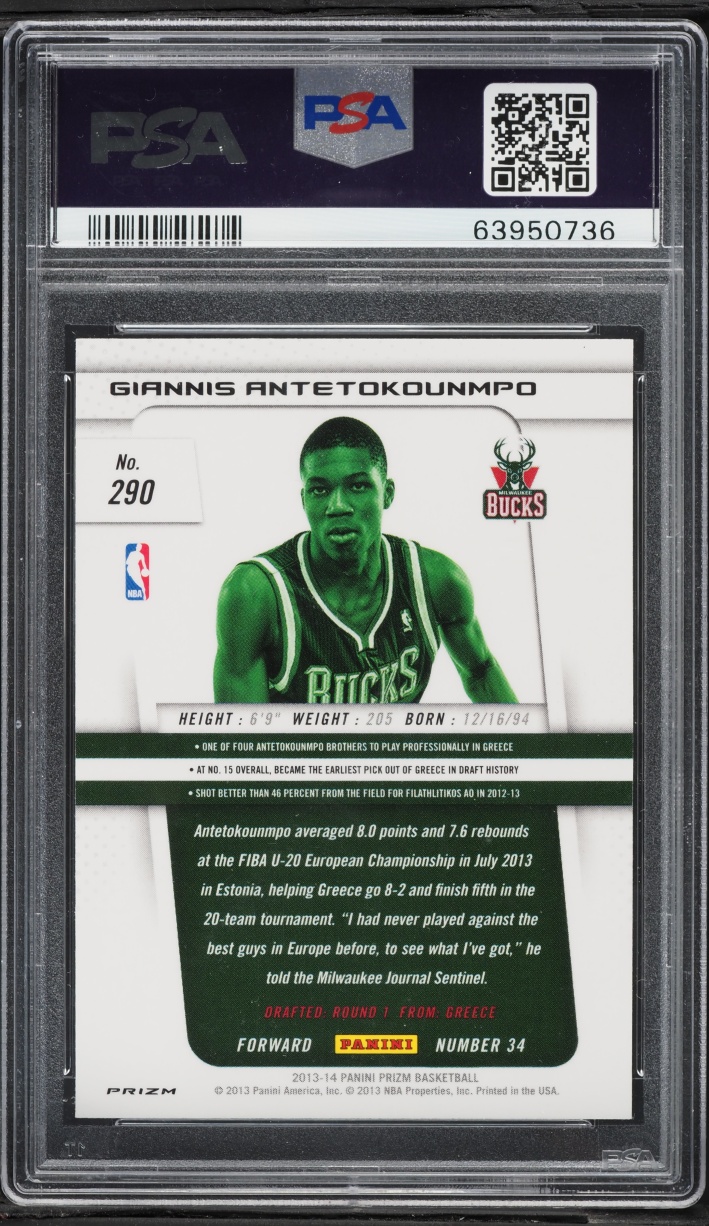 2013 Panini Prizm Green Giannis Antetokounmpo ROOKIE #290 PSA 10 GEM MINT - Photo 2