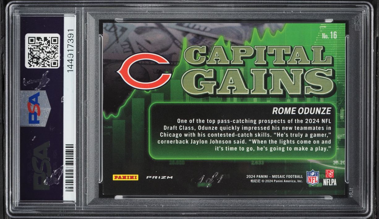 2024 Panini Mosaic Capital Gains Black Prizm Rome Odunze ROOKIE 1/1 #16 PSA 9 MINT - Photo 2