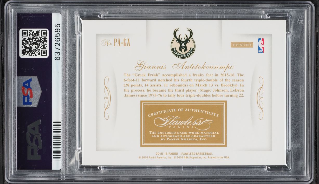 2015 Panini Flawless Giannis Antetokounmpo PATCH AUTO /25 #PA-GA PSA 9 MINT - Photo 2