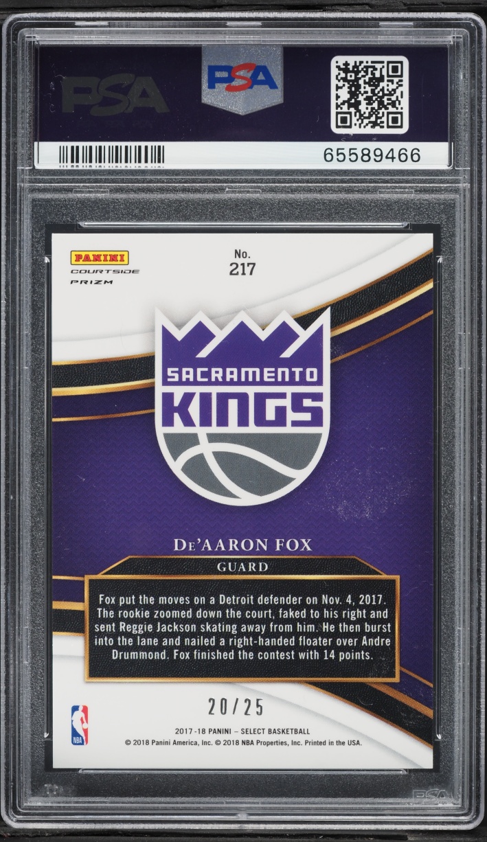 2017 Select Courtside Tie-Dye Prizm De'Aaron Fox ROOKIE /25 #217 PSA 10 GEM MINT - Photo 2