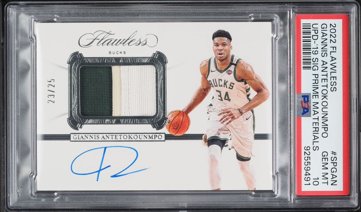 2022 Panini Flawless Update '19 Prime Giannis Antetokounmpo PATCH AUTO /25 #SP-GAN PSA 10 GEM