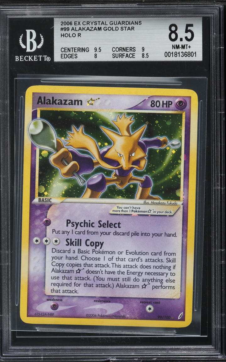 2006 Pokemon EX Crystal Guardians Holo Alakazam Gold Star #99 BGS 8.5 NM-MT+