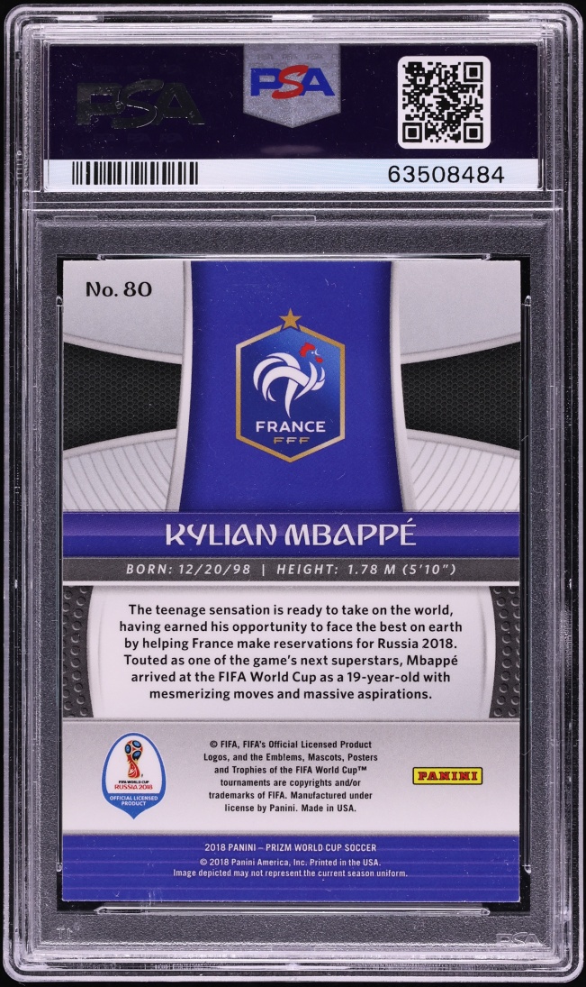 2018 Panini Prizm World Cup Kylian Mbappe #80 PSA 9 MINT