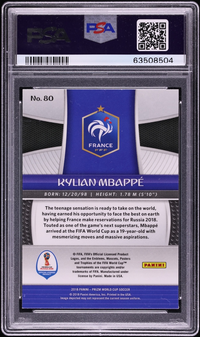 2018 Panini Prizm World Cup Kylian Mbappe #80 PSA 9 MINT