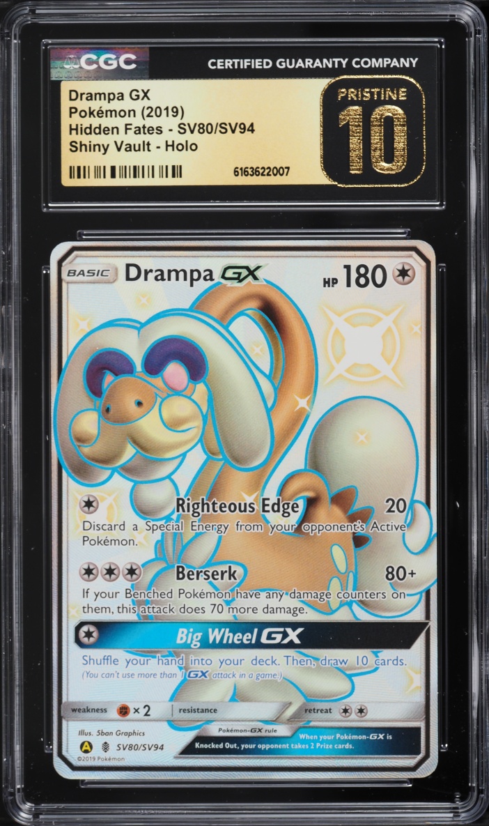 2019 Pokemon Sun & Moon Hidden Fates Shiny Vault Shiny Drampa GX #SV80 CGC 10 PRISTINE