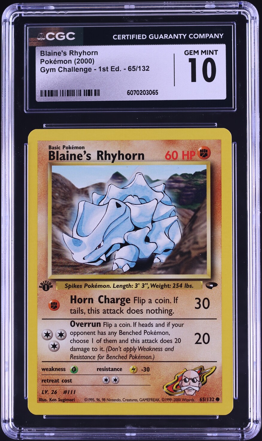2000 Pokemon Gym Challenge 1st Edition Blaine's Rhyhorn #65 CGC 10 GEM MINT