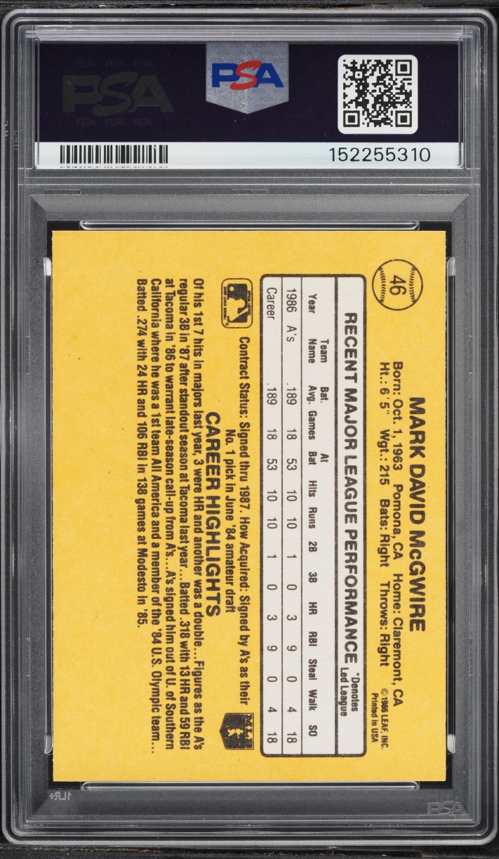 1987 Donruss Mark McGwire ROOKIE #46 PSA 7 NRMT