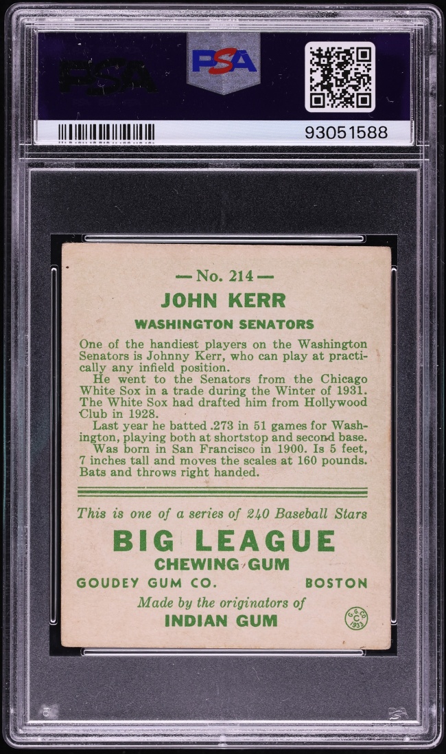 1933 Goudey John Kerr #214 PSA 3 VG