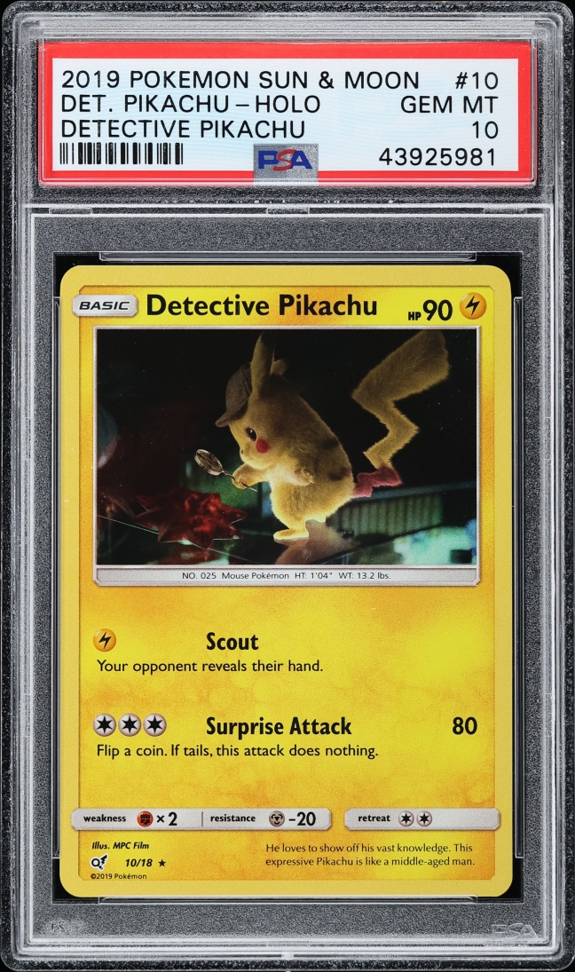2019 Pokemon Sun & Moon Holo Detective Pikachu #10 PSA 10 GEM MINT