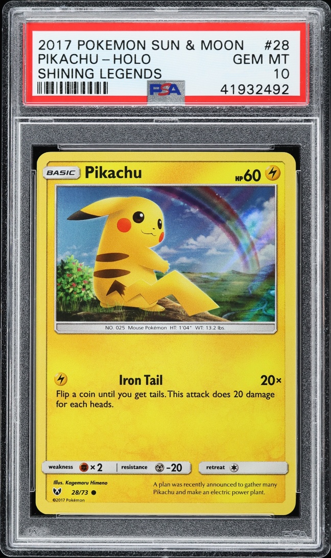 2017 Pokemon Sun & Moon Shining Legends Holo Pikachu #28 PSA 10 GEM MINT