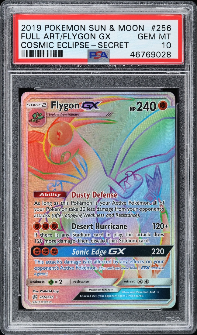 2019 Pokemon Sun & Moon Cosmic Eclipse Rainbow Rare Flygon GX #256 PSA 10 GEM MINT