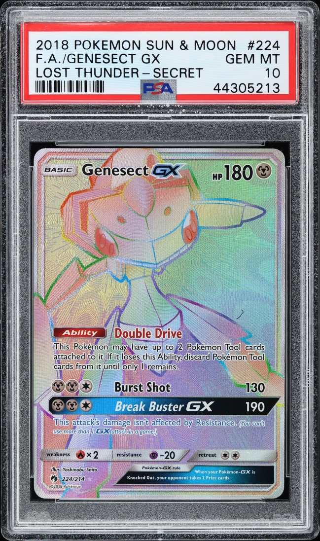 2018 Pokemon Sun & Moon Lost Thunder Secret Rainbow Rare Genesect GX #224 PSA 10 GEM MINT