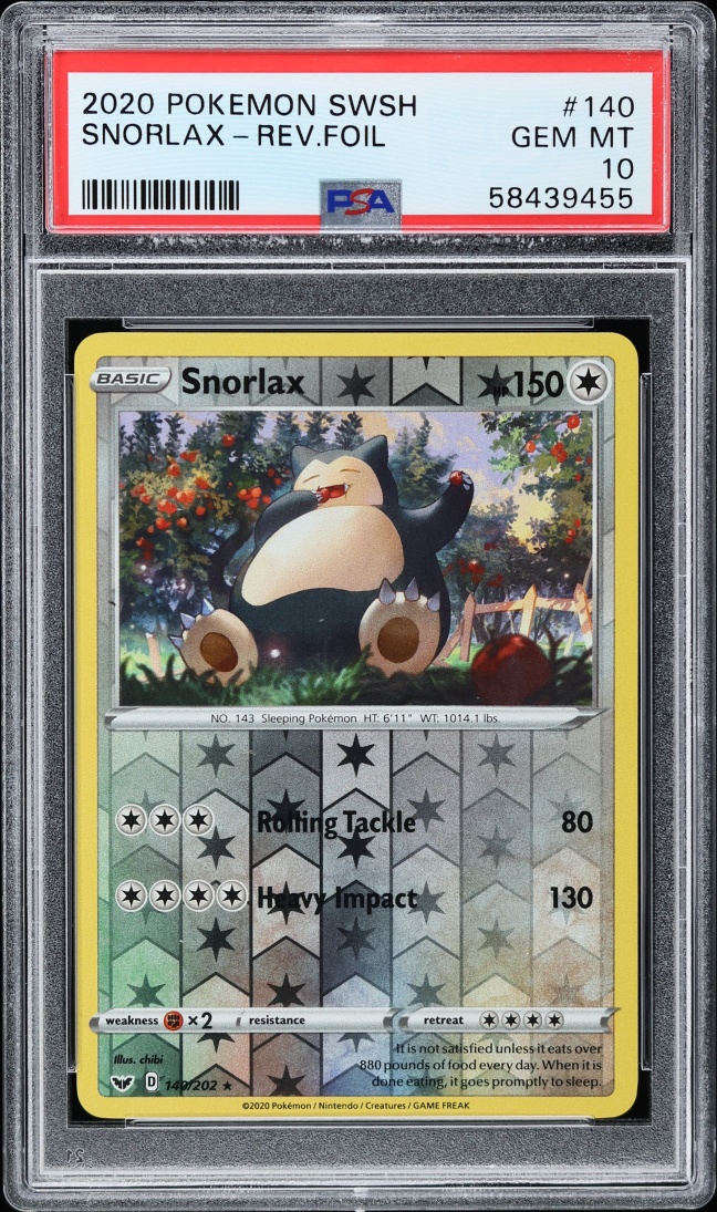 2020 Pokemon Sword & Shield Reverse Holo Snorlax #140 PSA 10 GEM MINT