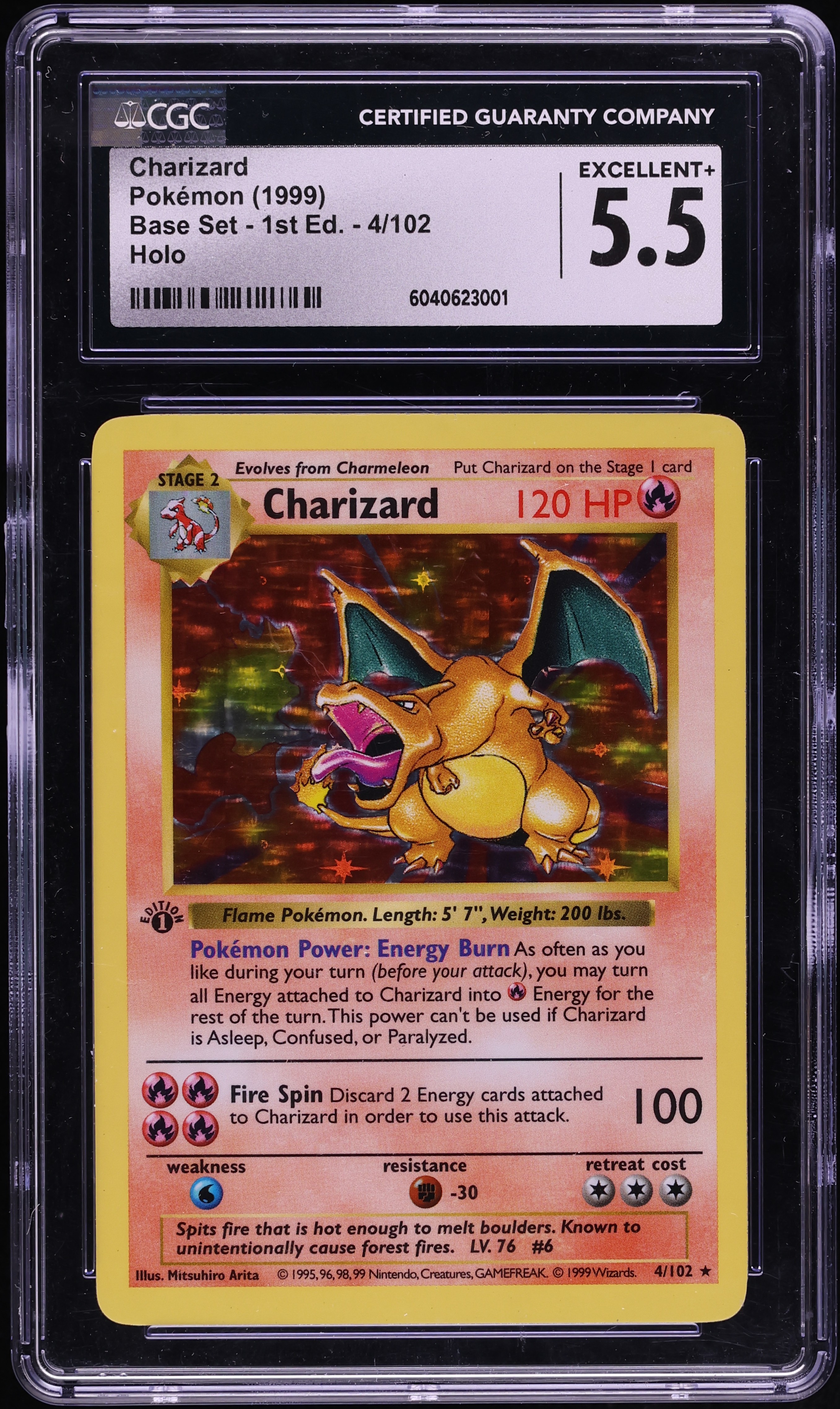 1999 Pokemon Base Set Shadowless 1st Edition Holo Charizard #4 CGC 5.5 EX+