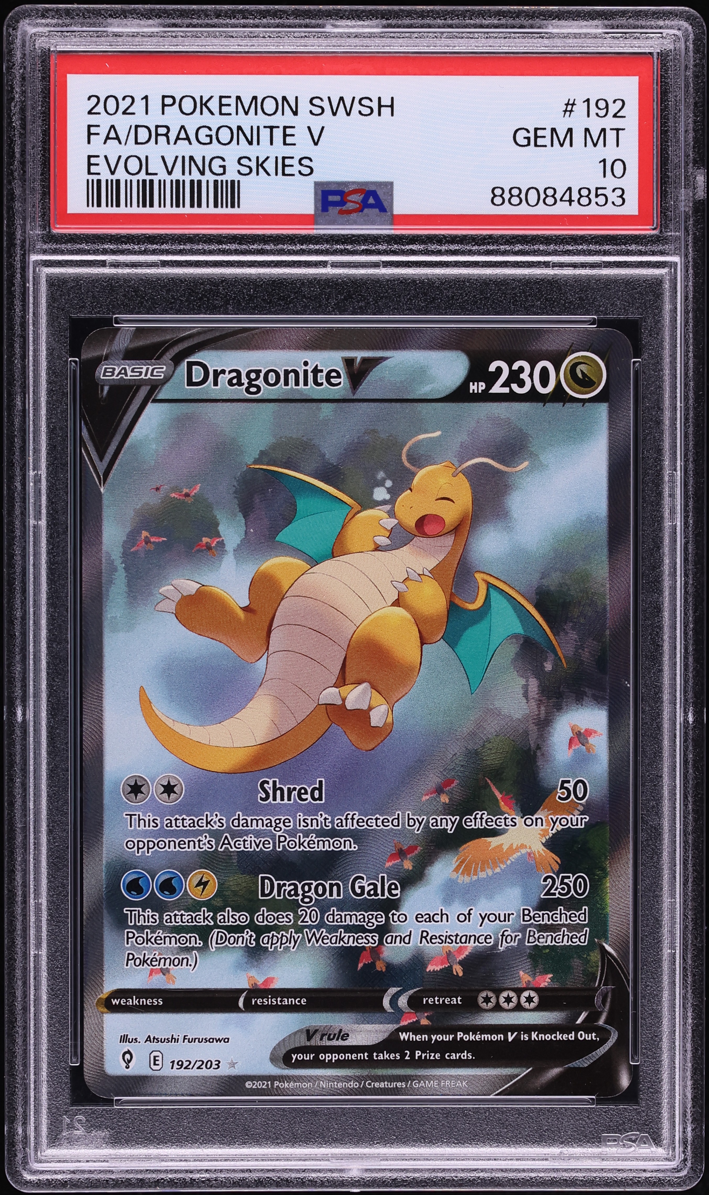 2021 Pokemon Sword & Shield Evolving Skies Full Art Dragonite V #192 PSA 10 GEM MINT