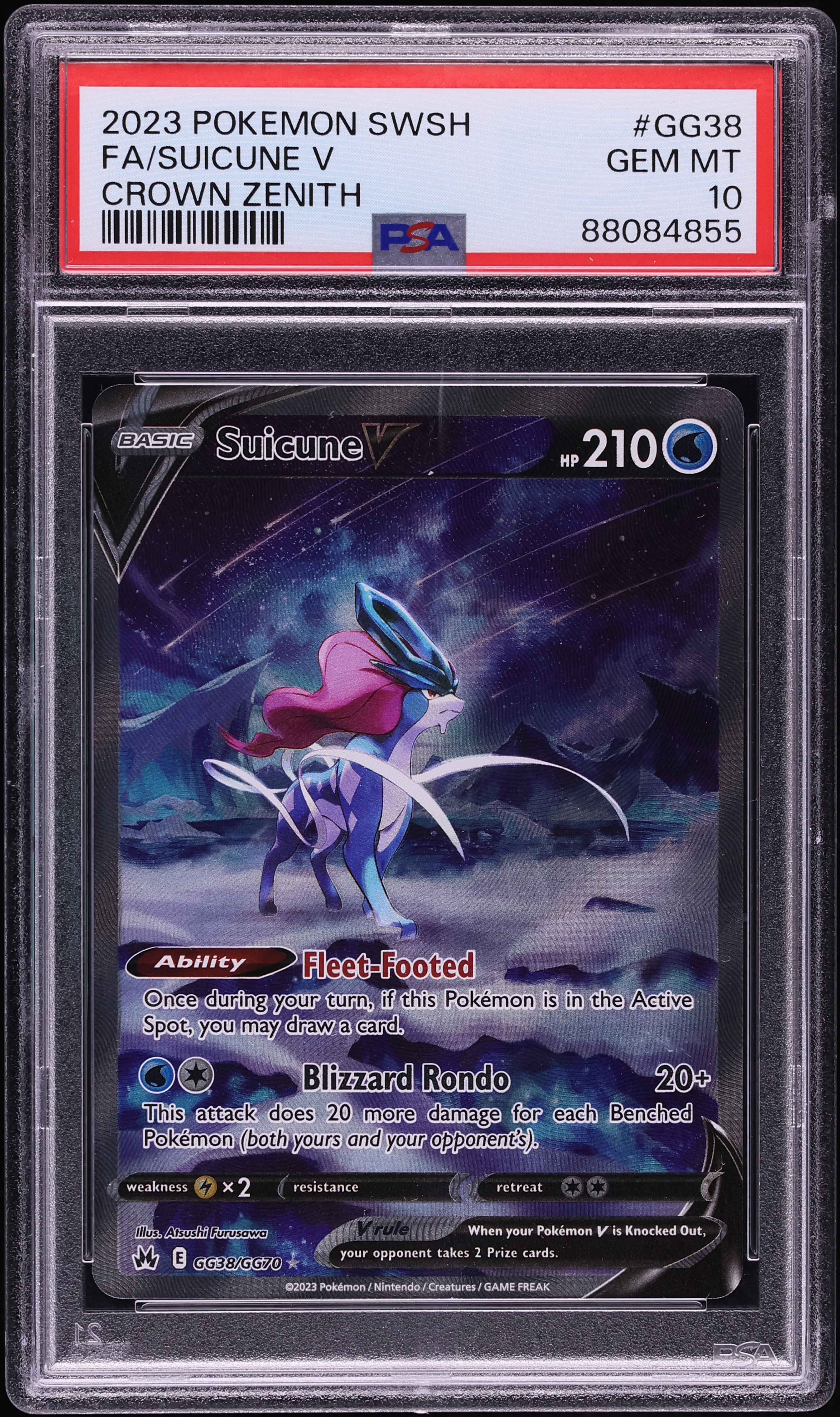 2023 Pokemon Sword & Shield Crown Zenith Full Art Suicune V #GG38 PSA 10 GEM MINT