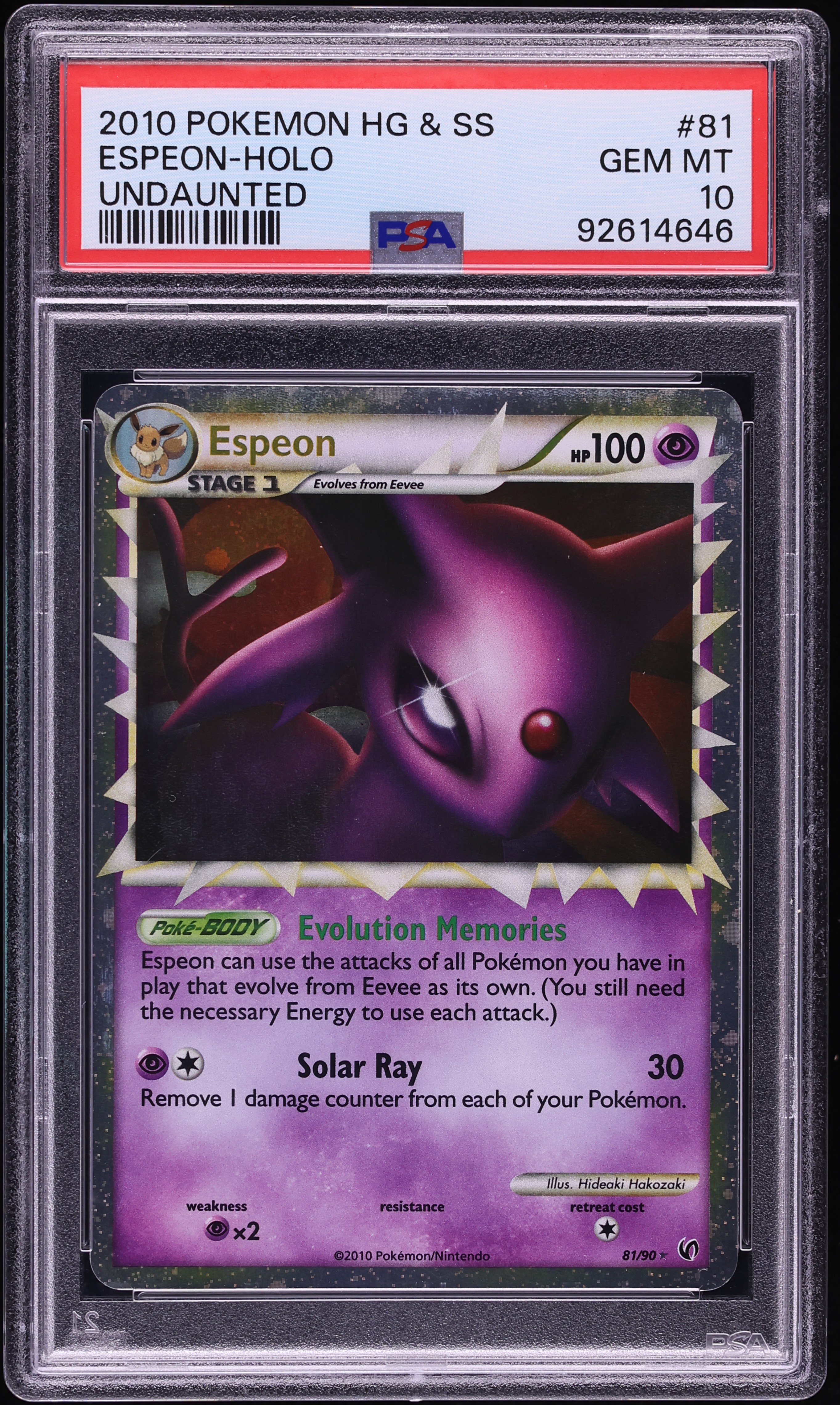 2010 Pokemon HeartGold & SoulSilver Undaunted Holo Espeon #81 PSA 10 GEM MINT