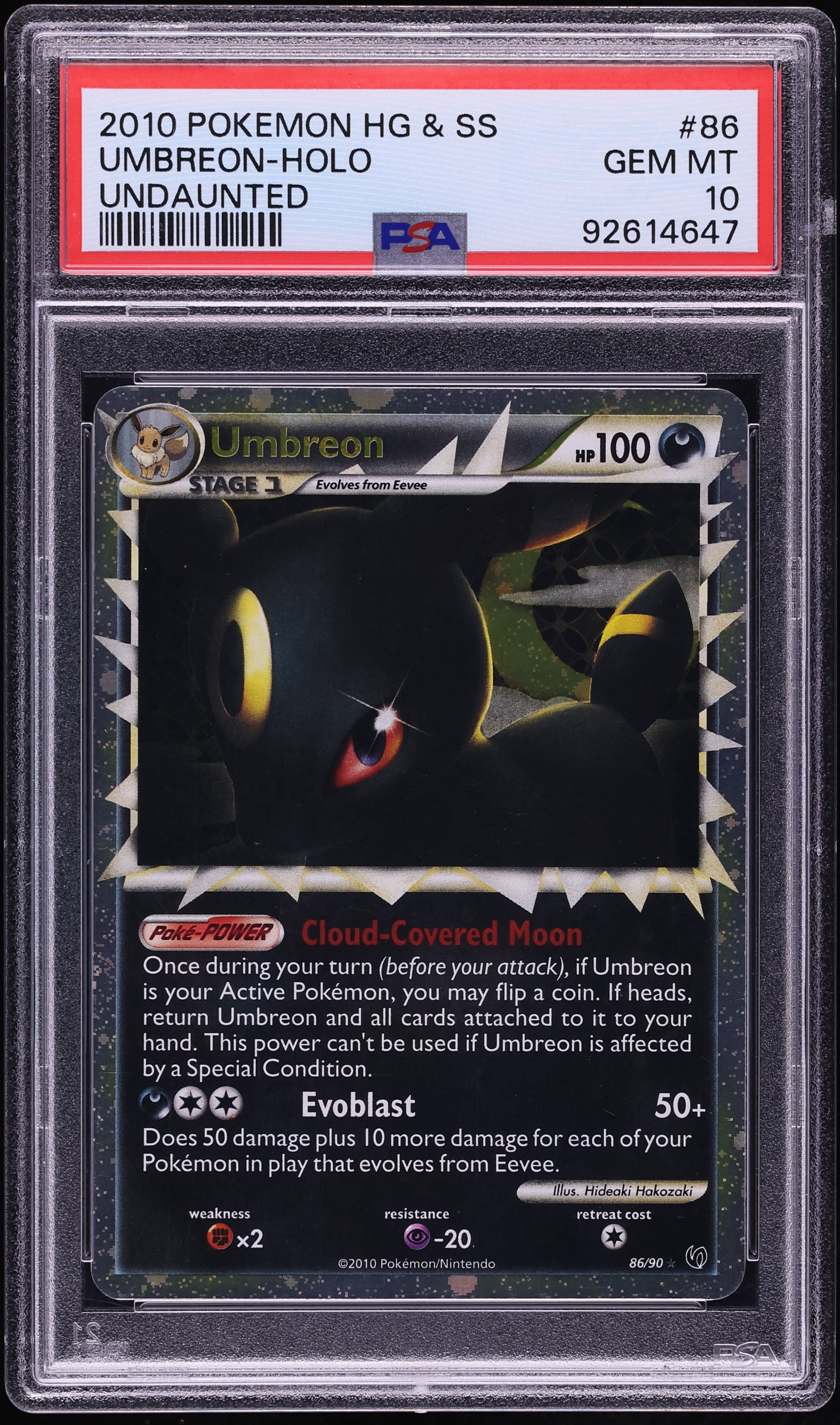 2010 Pokemon HeartGold & SoulSilver Undaunted Holo Umbreon #86 PSA 10 GEM MINT