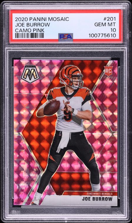2020 Panini Mosaic Pink Camo Joe Burrow ROOKIE #201 PSA 10 GEM MINT