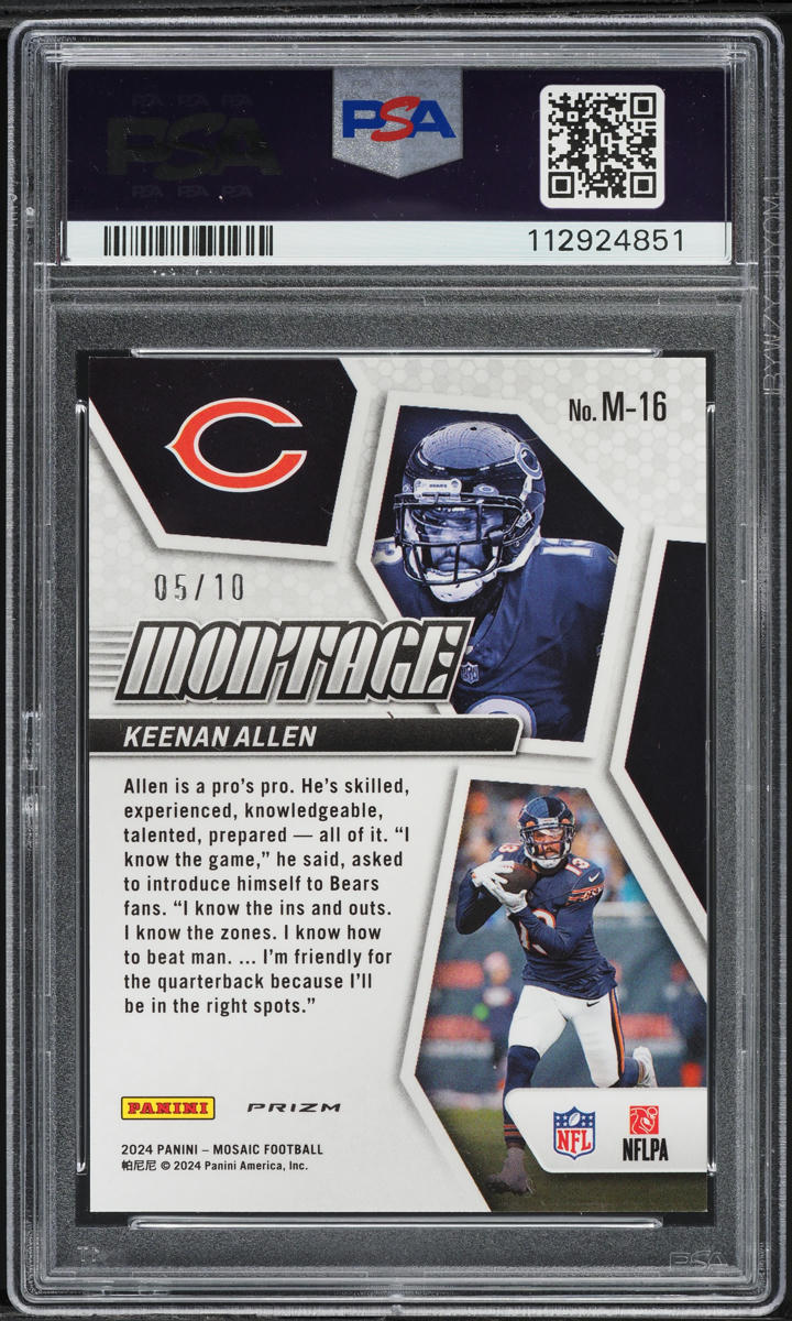 2024 Panini Mosaic Montage Gold Keenan Allen /10 #M-16 PSA 10 GEM MINT