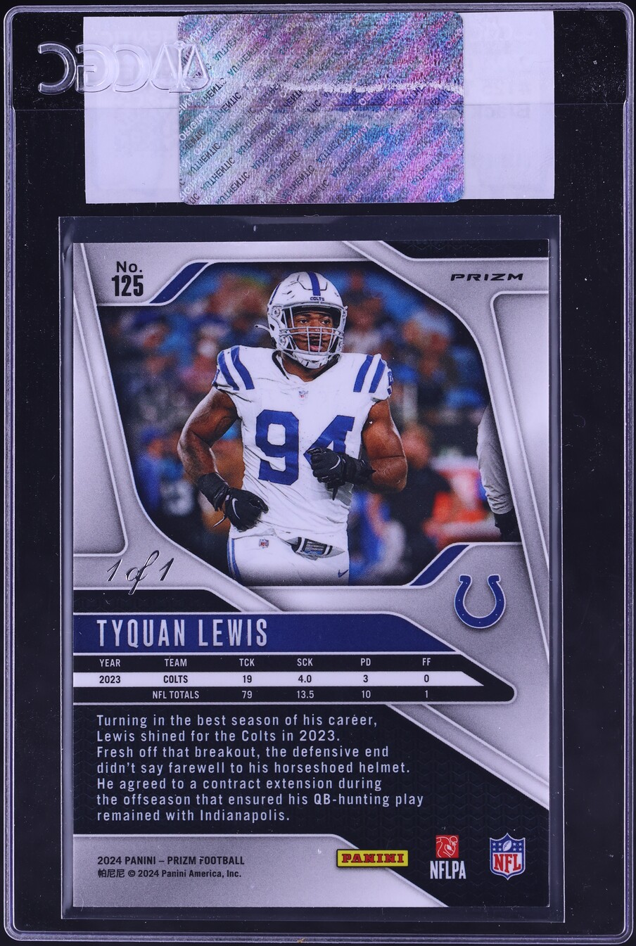 2024 Panini Prizm Black Stars Tyquan Lewis 1/1 #125 CGC AUTH