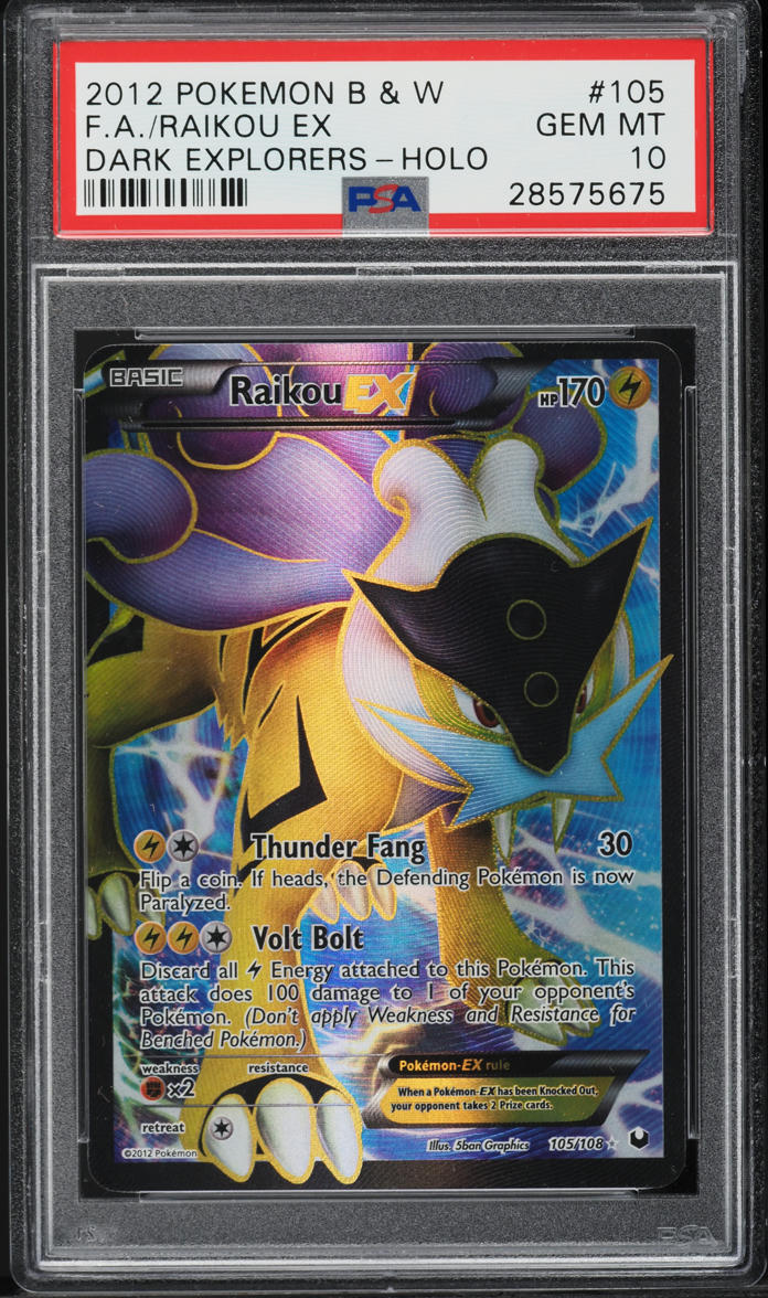 2012 Pokemon Black & White Dark Explorers Full Art Raikou EX #105 PSA 10 GEM