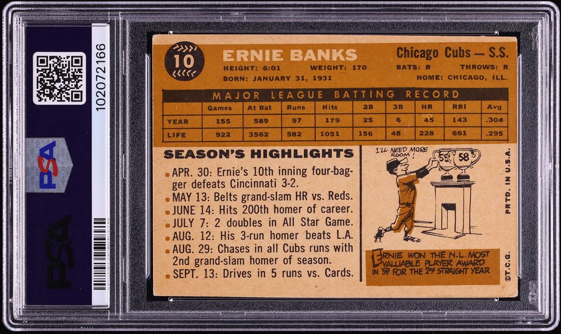 1960 Topps Ernie Banks AUTO DNA 6 #10 PSA 3 VG