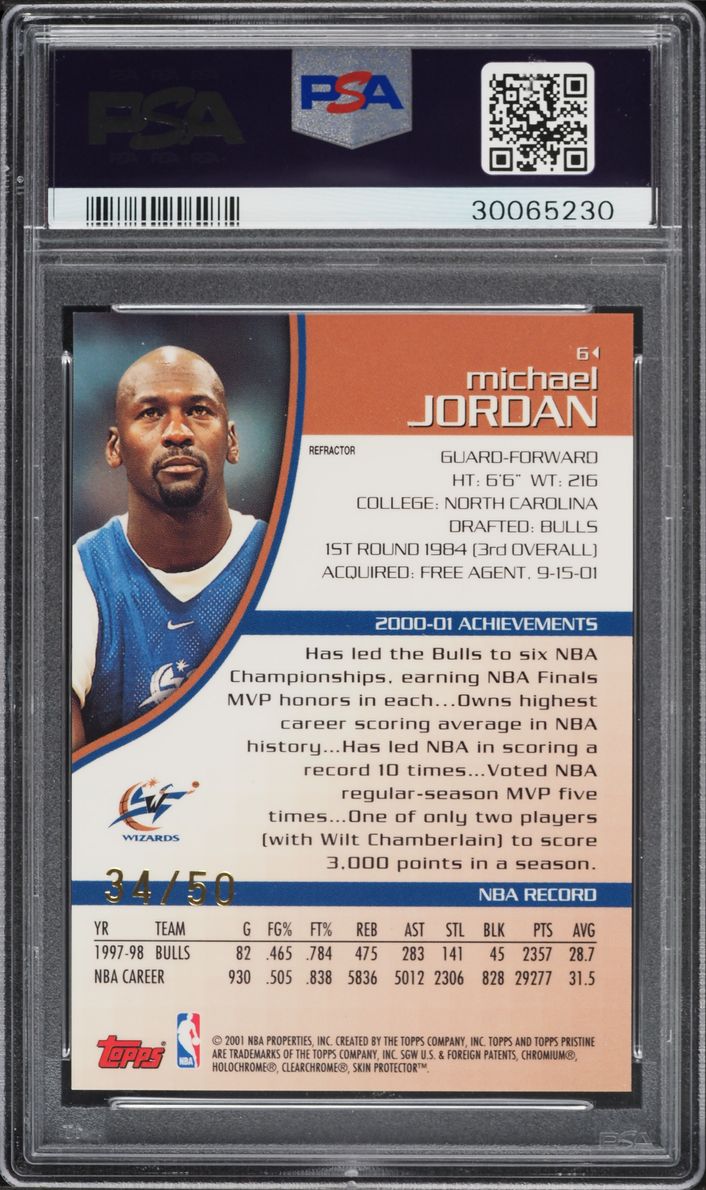 2001 Topps Pristine Refractor Michael Jordan /50 #6 PSA 10 GEM MINT