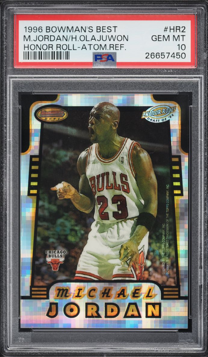 1996 Bowman's Best Honor Roll Atomic Refractor Die-Cut Michael Jordan Olajuwon PSA 10 GEM MINT