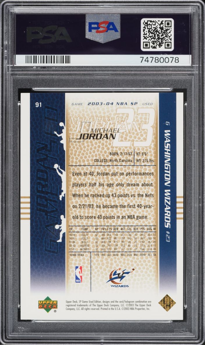 2003 SP Game Used Gold Michael Jordan /100 #91 PSA 10 GEM MINT