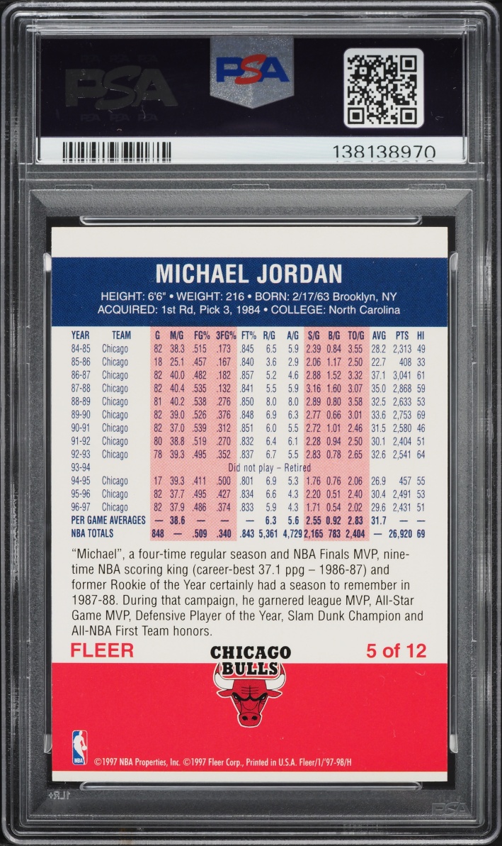 1997 Fleer Decade Of Excellence Michael Jordan #5 PSA 9 MINT