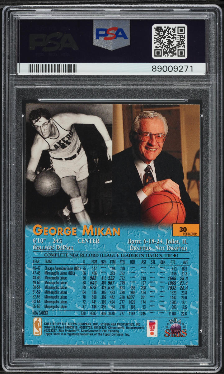 1996 Topps NBA Stars Finest Refractor George Mikan #30 PSA 10 GEM MINT
