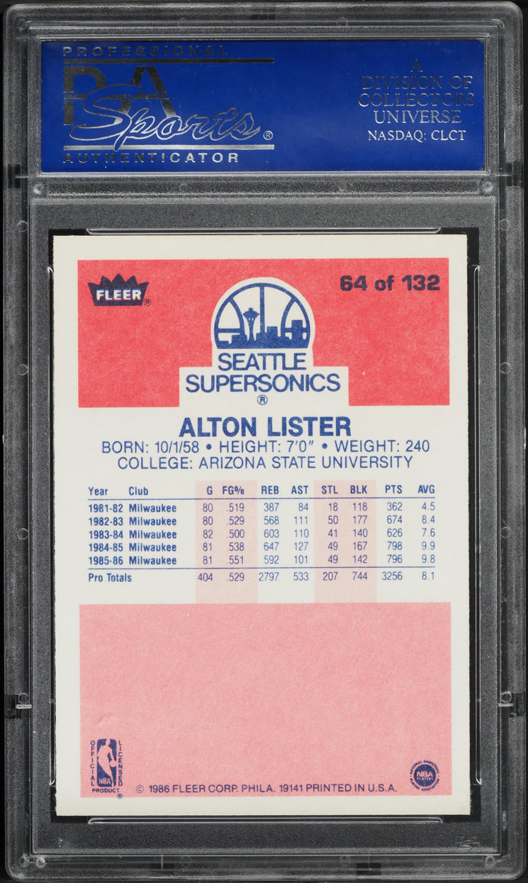 1986 Fleer Basketball Alton Lister #64 PSA 10 GEM MINT