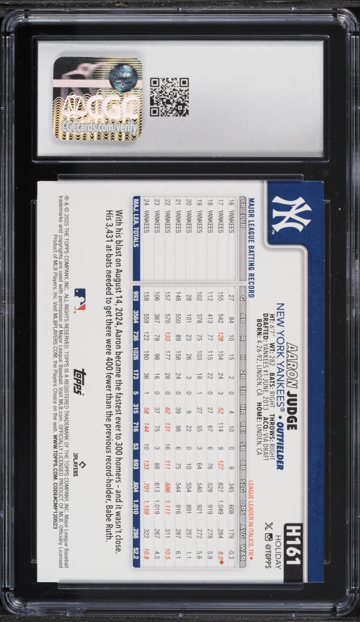 2025 Topps Holiday Variation Aaron Judge #H161 CGC 9 MINT