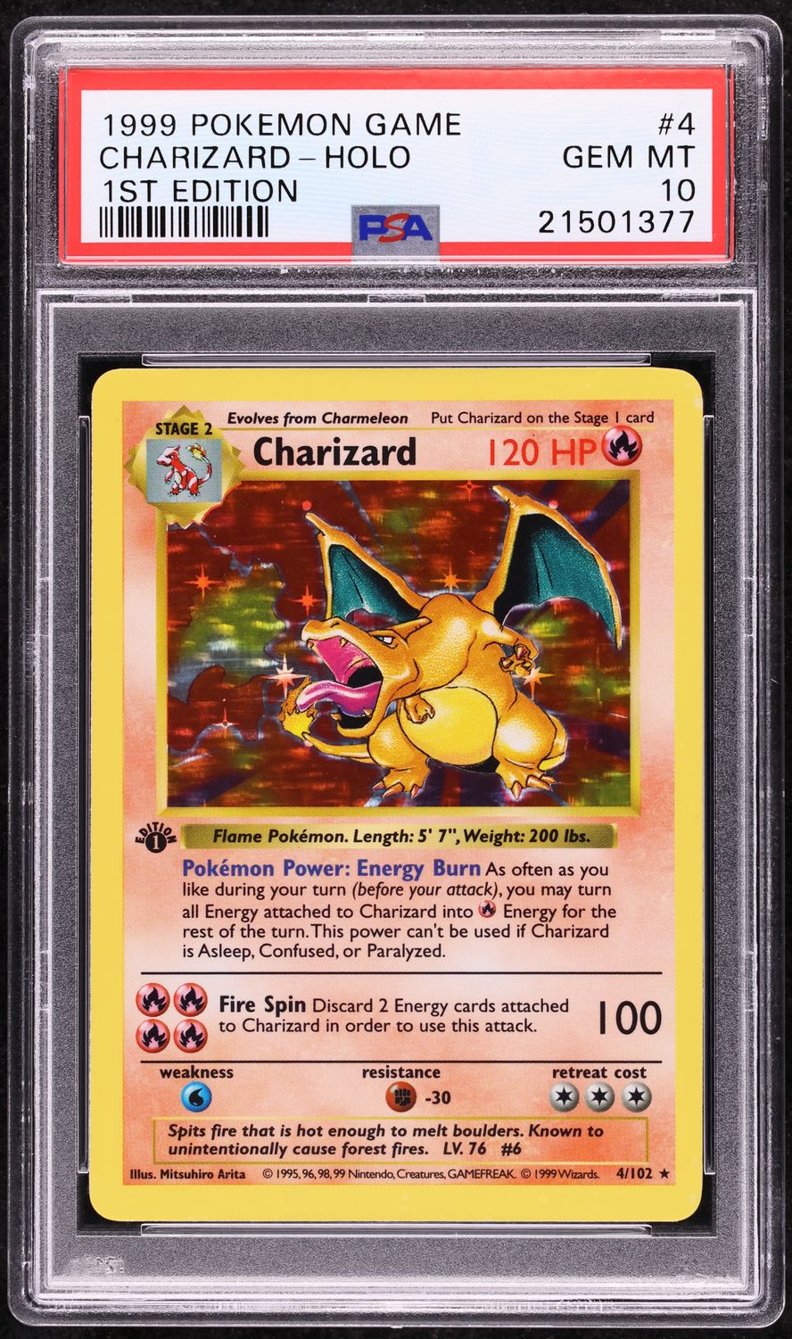 1999 Pokemon Base Set Shadowless 1st Edition Holo Charizard #4 PSA 10 GEM MINT