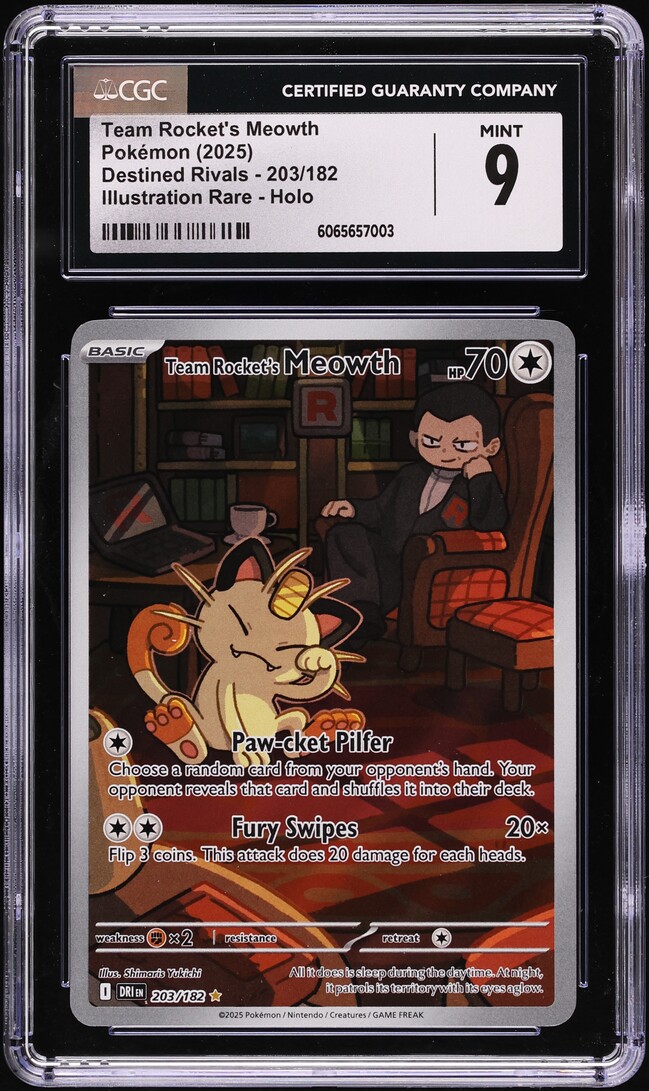 2025 Pokemon Scarlet & Violet Destined Rivals IR Team Rocket's Meowth #203 CGC 9 MINT