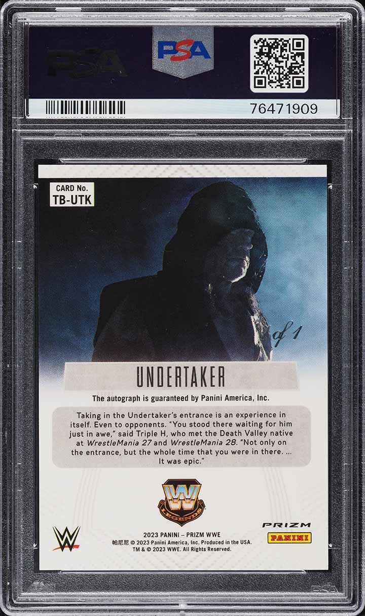 2023 Panini Prizm WWE Throwback Black Undertaker AUTO 1/1 #TBUTK PSA 9 MINT