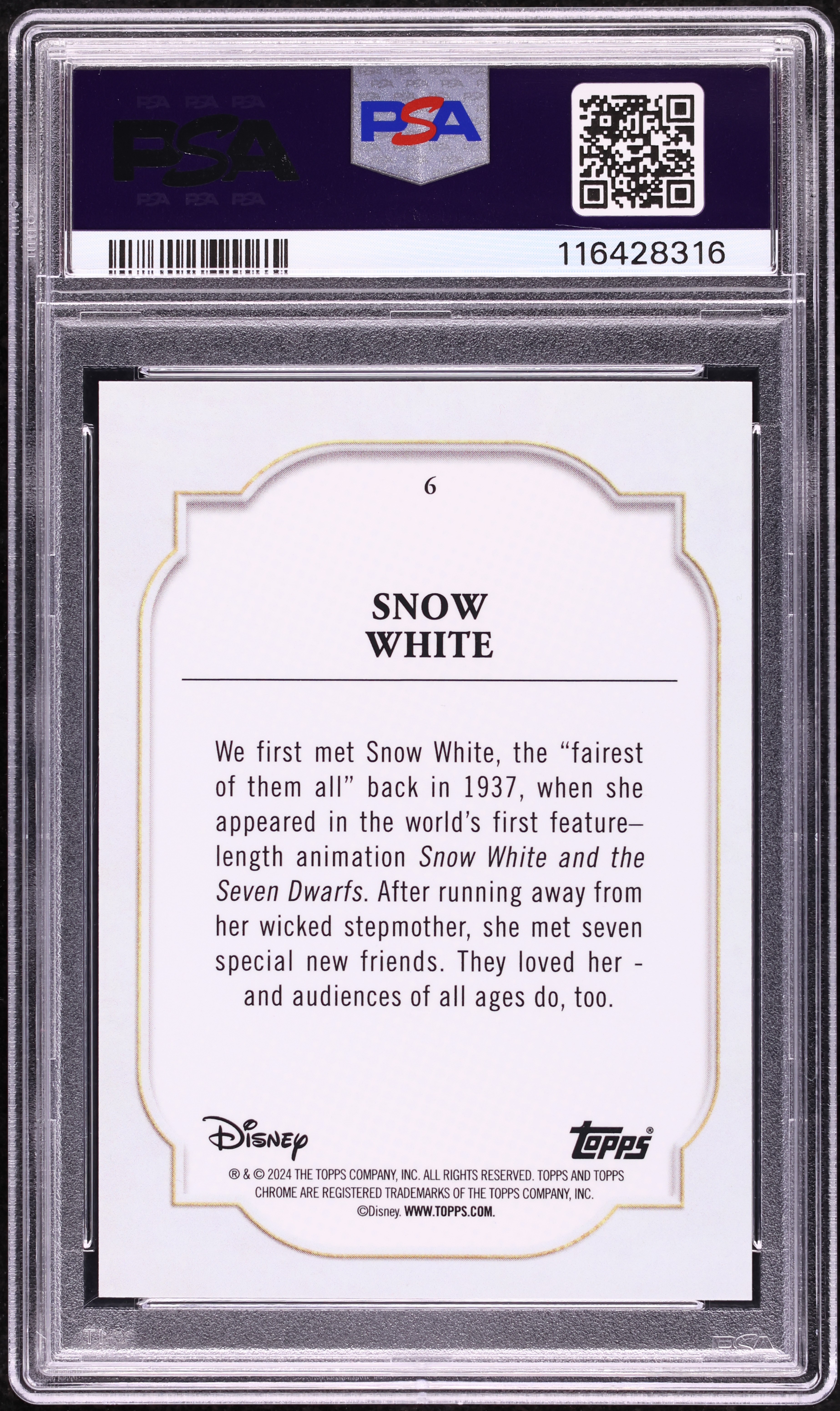 2024 Topps Chrome Disney Superfractor Snow White 1/1 #6 PSA 9 MINT