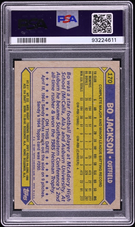 1987 Topps Future Stars Bo Jackson ROOKIE #170 PSA 8 NM-MT