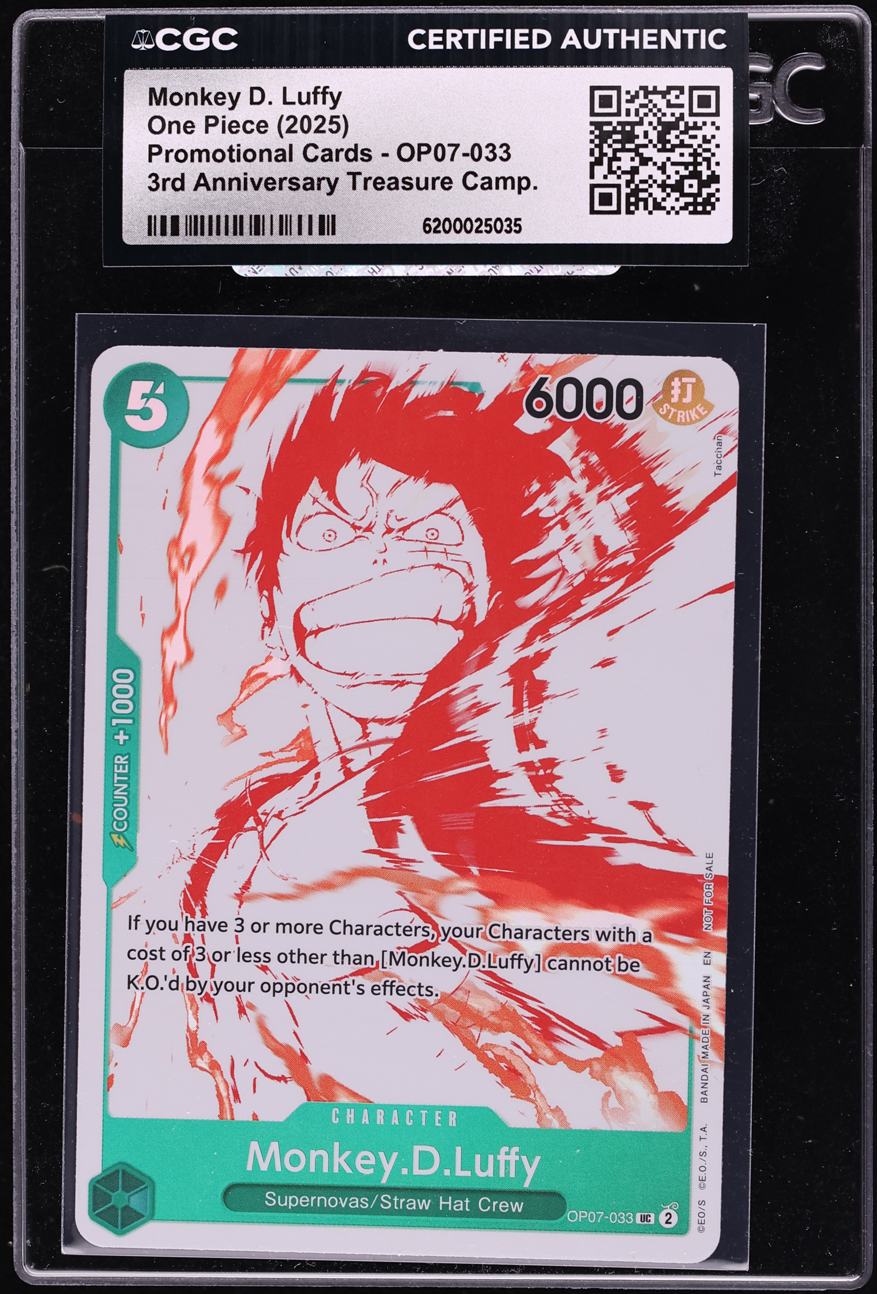 2025 One Piece Promo 3rd Anniversary Treasure Monkey D. Luffy #OP07-033 CGC AUTH