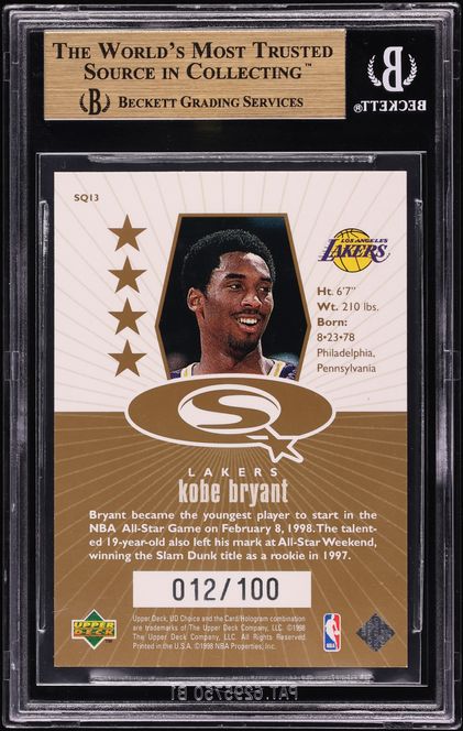 1998 Upper Deck Choice Starquest Gold Kobe Bryant /100 #SQ13 BGS 9.5 GEM MINT