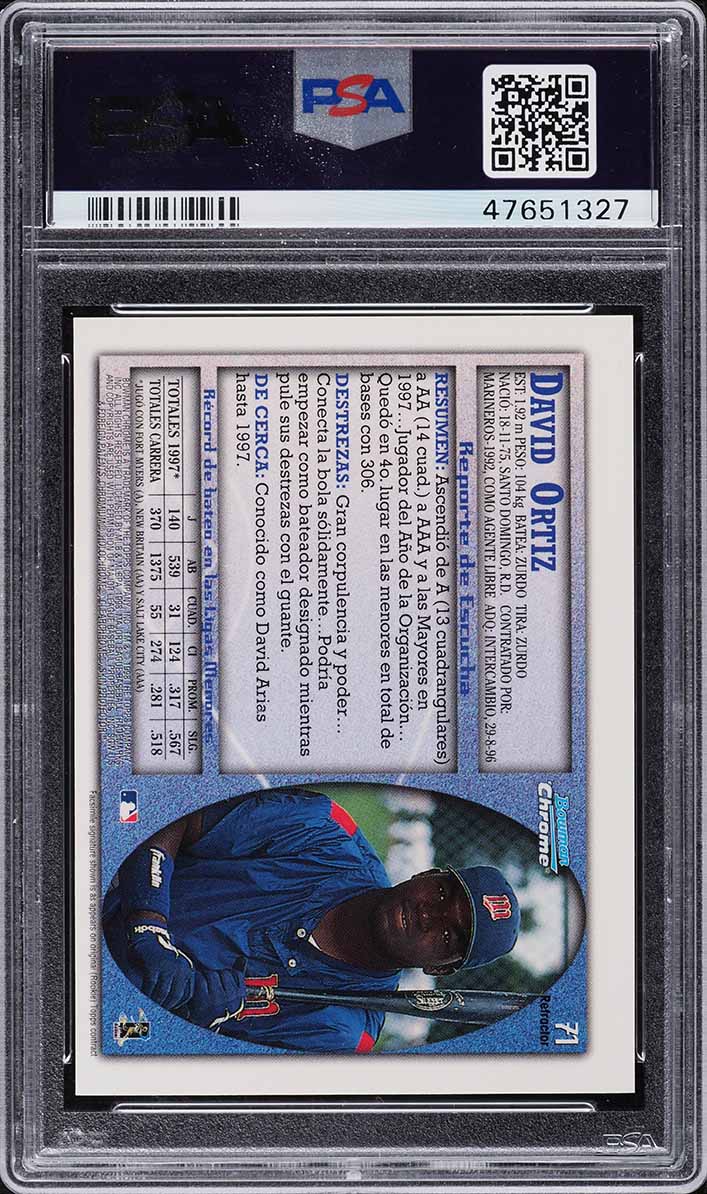 1998 Bowman Chrome International Refractor David Ortiz ROOKIE #71 PSA 9 MINT